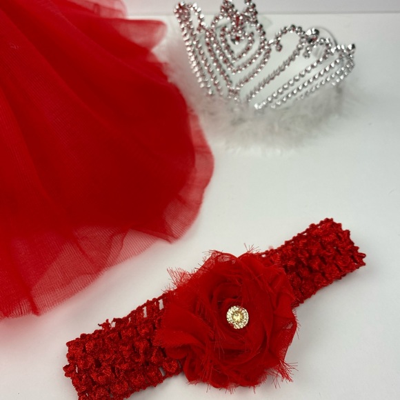 Baby Red Tutu with headband and tiara crown dress up costume Valentine’s Day - Picture 12 of 17